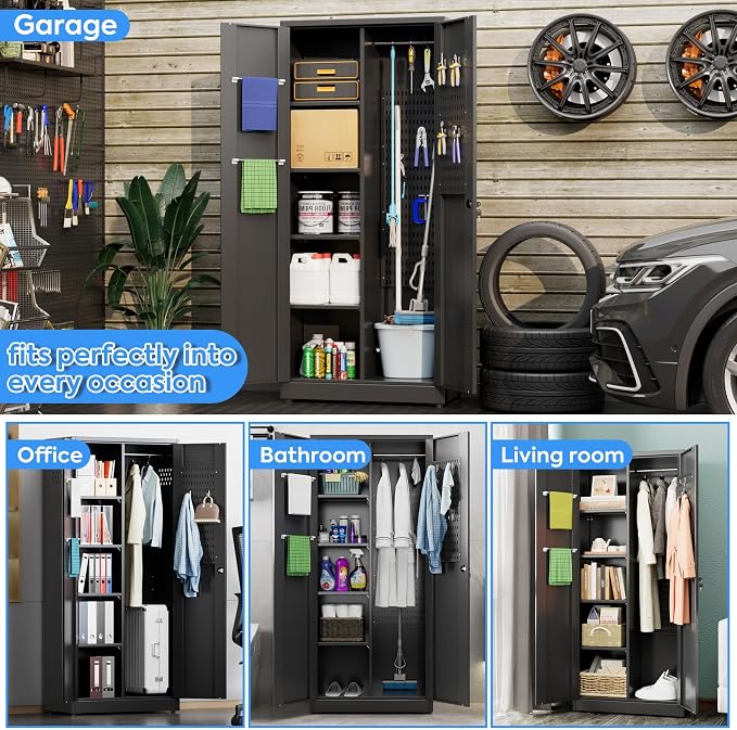SUXXAN Broom Closet Storage Cabinet, 61.6" x 11.7" x 27.5" Metal Cleaning - Image 3