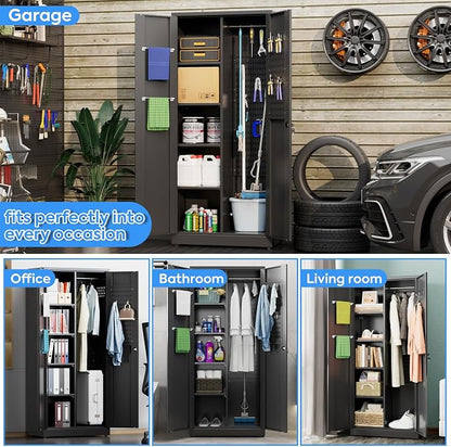 SUXXAN Broom Closet Storage Cabinet, 61.6" x 11.7" x 27.5" Metal Cleaning - Image 3
