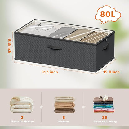2 Pack Under Bed Storage Containers, 10 Inch Tall Underbed Clothes Storage - Image 3