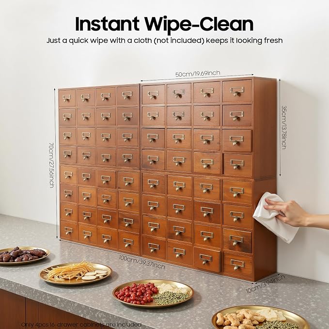 4 PCS Storage Cabinet 64 Drawer Organizer Wooden Brown Apothecary Cabinet - Image 2