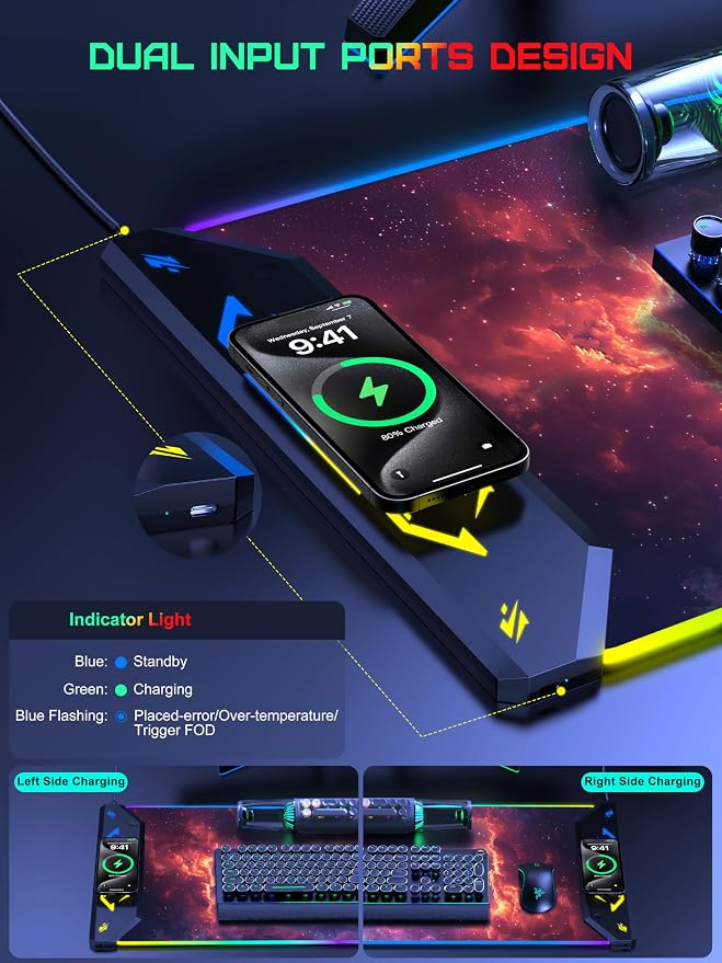 TopMade Wireless Charging Mouse Pad, RGB Gaming Mousepad, 35.4" x 15.8" Extra - Image 3