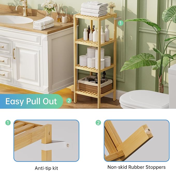 SMIBUY Bathroom Storage Shelf, 5-Tier Bamboo Rack Organizer - Image 6