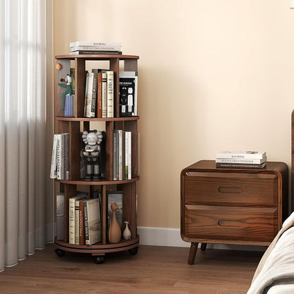 3-Tier Rotating Bookshelf on Wheels, 360° Spinning Bookshelf Tower, Round - Image 9