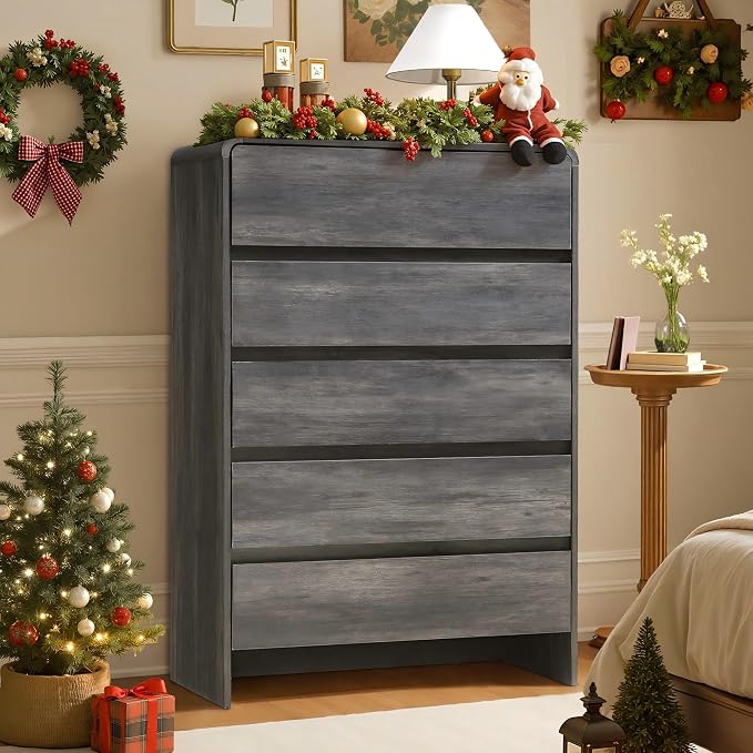 AMERLIFE 5 Drawer Dresser for Bedroom, Anti-Tip Kit, Wood Cabinet Organizer for by AMERLIFE