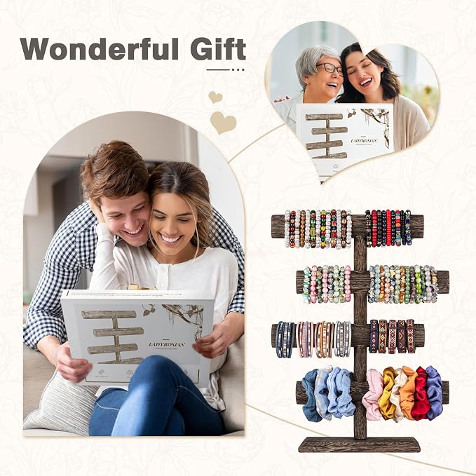 LadyRosian 4 Tier Wooden Display Jewelry Accessory Stand Jewelry Bracelet - Image 6