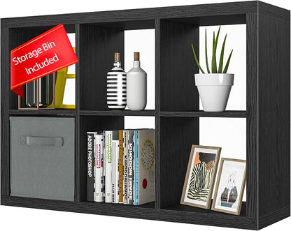 Bookshelf with Storage Bin, 6-Cube Storage Organizer, Modern Wood Open Bookcase by furtble