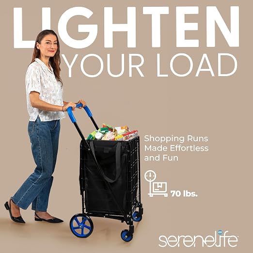 SereneLife Small Compact Folding Shopping Cart - Image 7