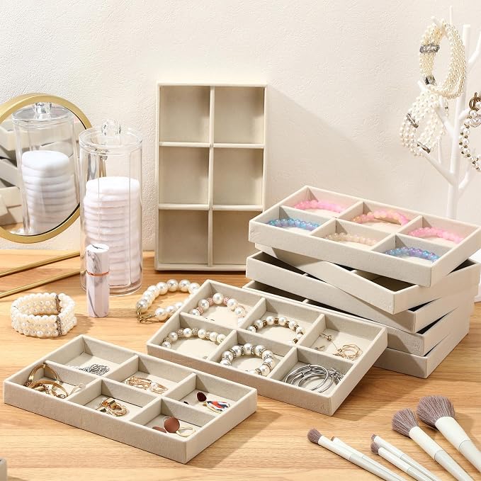 Highergo 8 Pcs Velvet Jewelry Trays Stackable Drawers Organizer Ring Earring - Image 3