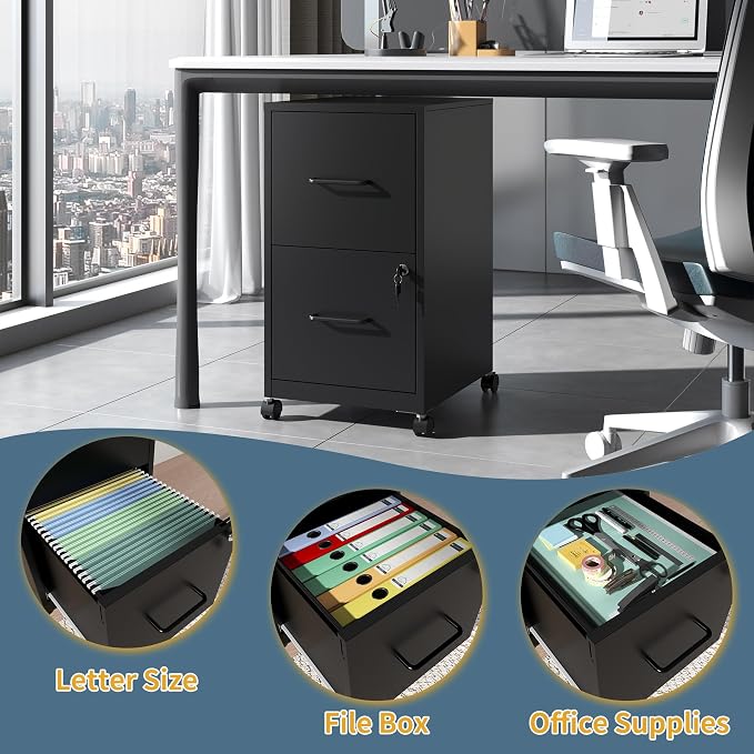 2 Drawer File Cabinet on Wheels, Mobile Filing Cabinets - Image 9
