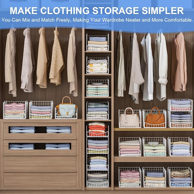 4-Tier Stackable Closet Organizers and Storage Shelves, Foldable & - Image 3