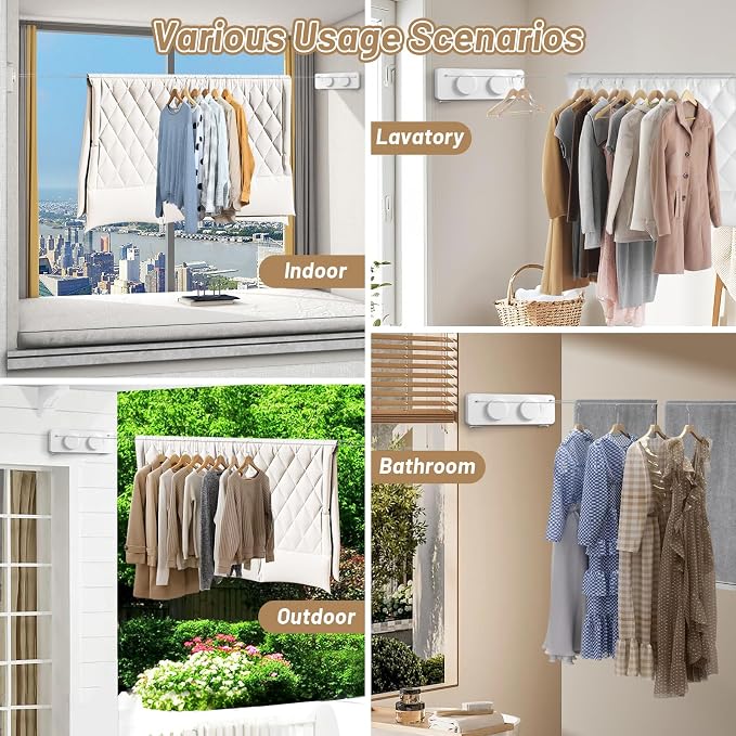 Retractable Clothesline Indoor, Non-Sagging Outdoor Clothes Line Retracting - Image 7