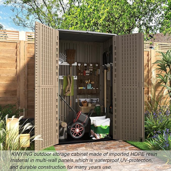 KINYING Outdoor Storage Shed Waterproof, Resin Vertical Outdoor Storage Cabinet - Image 2