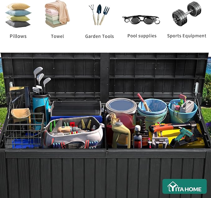 YITAHOME 220 Gallon Large Outdoor Storage XL Deck Box w/Divider - Image 6