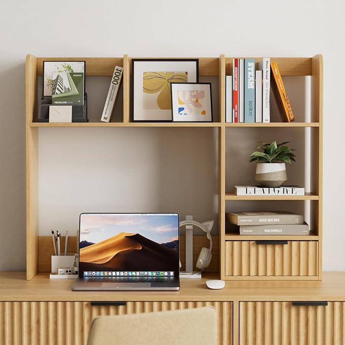 Desktop Bookshelf, Wood Desk Shelf - Image 7