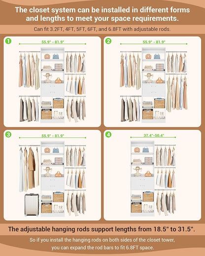 Besiost Small Closet System 3.2-6.8FT Closet Organizer - Image 2