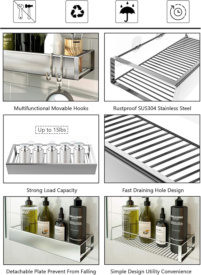 Bathroom Adhesive Shower Caddy Basket Shelf - Image 5