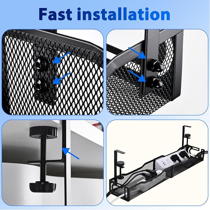 Under Desk Cable Management Tray 25.3 Inch, Clamp-On Cable Organizer Box - Image 7