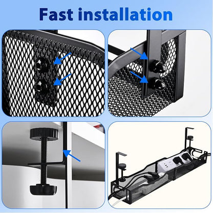 Under Desk Cable Management Tray 25.3 Inch, Clamp-On Cable Organizer Box - Image 7
