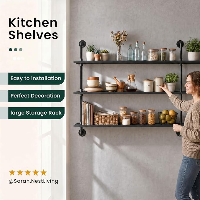 HDDFER Floating Shelves 70 inch Wall Bookshelf Industrial Pipe Shelving Shelves - Image 9