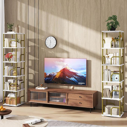 IBUYKE 6 Tier Rotating Bookshelf, Square Bookcases - Image 2