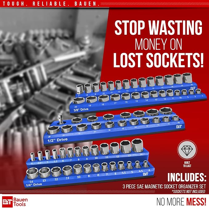 Magnetic Socket Organizer Set -3 Piece Metric Magnetic Socket Holder Set Blue - Image 3