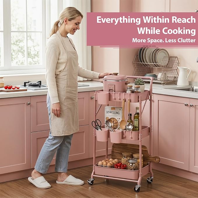 Amatic 3-Tier Folding Rolling Utility Cart - Image 7