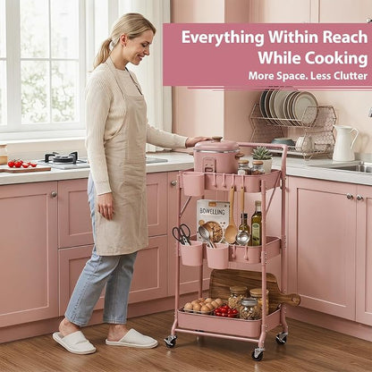 Amatic 3-Tier Folding Rolling Utility Cart - Image 7