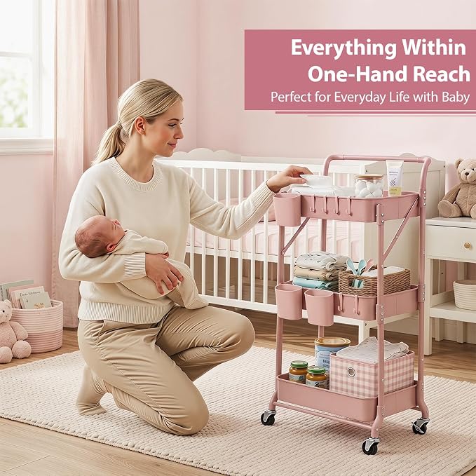 Amatic 3-Tier Folding Rolling Utility Cart - Image 8
