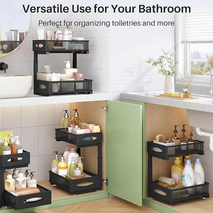 Under Sink Organizer, 2 Pack 2 Tier Pull out Cabinet Organizer Baskets - Image 9