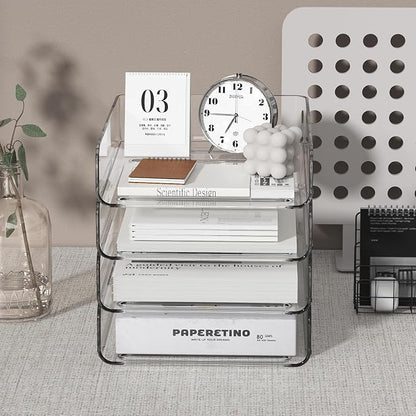 4-Tier Acrylic Paper Tray Organizer | Clear Stackable Desk Organizer - Image 4