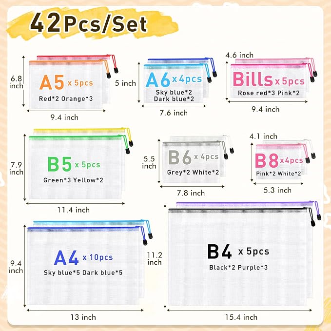 42pcs Mesh Zipper Pouch Bags, 8 Sizes Plastic Zippered Storage Bags - Image 2