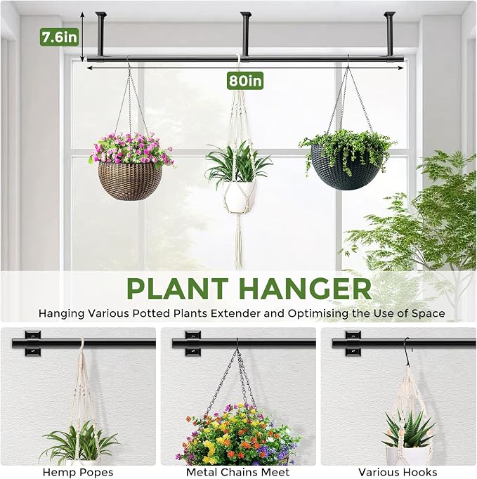 Window Plant Hanger for Indoor Plants, 80 Inch Hanging Plant Rod, 1 Inch - Image 6