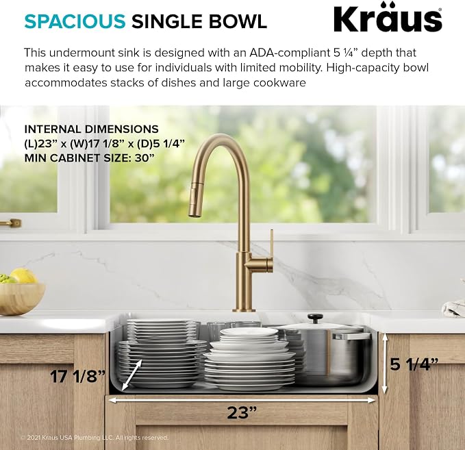 KRAUS Dex 25-inch Undermount 16 Gauge Stainless Steel Single Bowl ADA Kitchen - Image 4