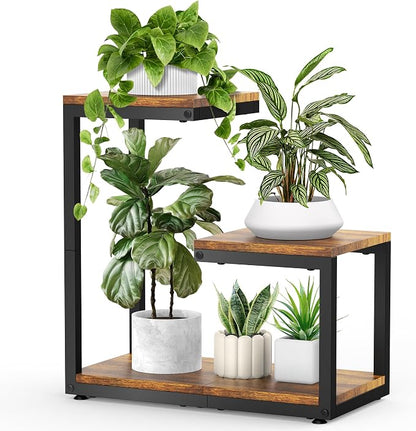 3 Tier Plant Stand Indoor, Thickened Metal Wood Corner Plant Shelf Stands by YOCOMEY
