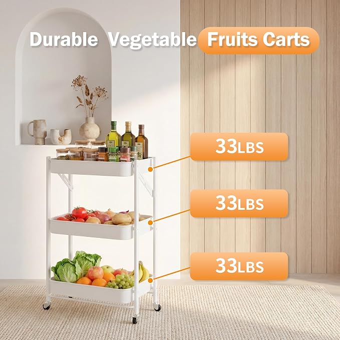 JAQ No Assembly Required Rolling Cart, 3-Tier Foldable Utility Cart - Image 4