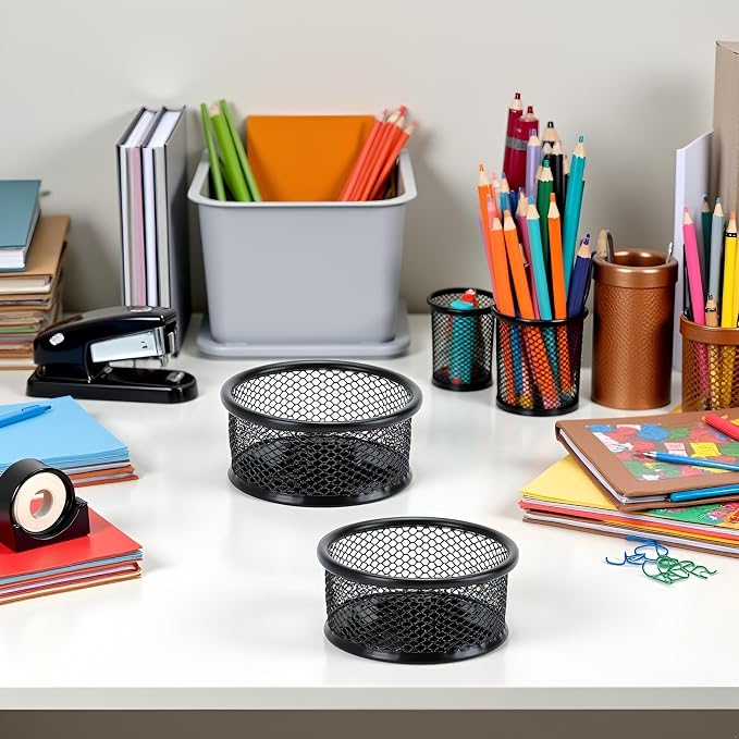 2Pcs Black Minimalist Metal Paper Clip Holder Mesh Paperclip Bowl Binder Clip - Image 3