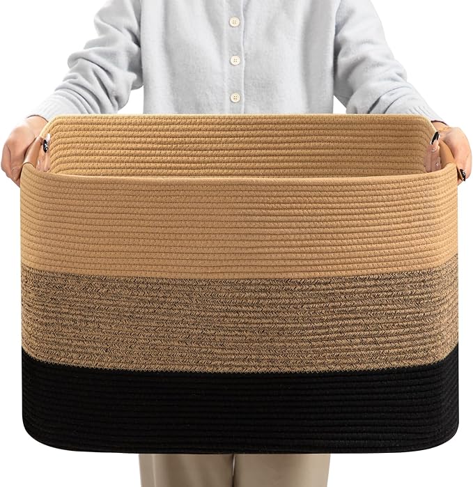 danpinera Large Blanket Basket for Living Room, 72 L Rectangle Toy Storage by danpinera