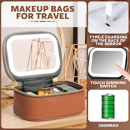 Small Makeup Bag with Led Mirror, Mini Travel Make up Bag 3 Light Modes - Image 3