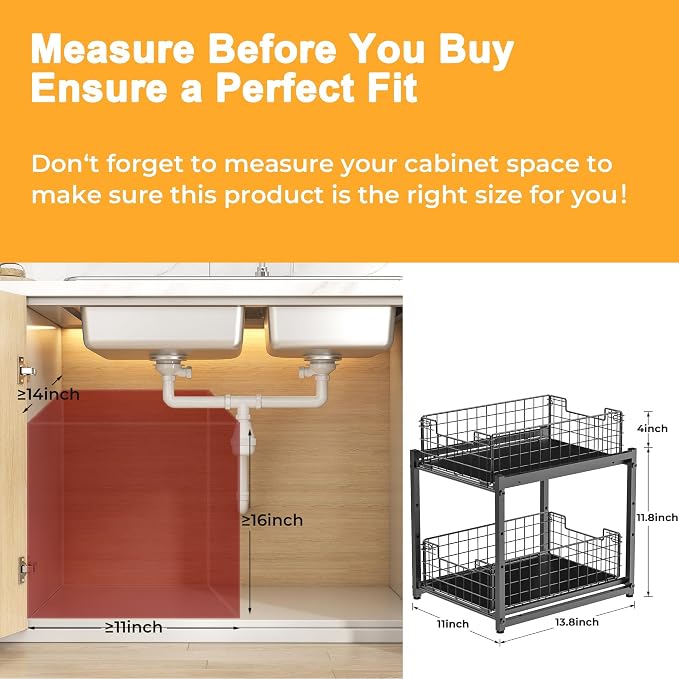 Under Sink Organizer, 2-Tier Pull Out Cabinet Organizer, Kitchen Bathroom - Image 2