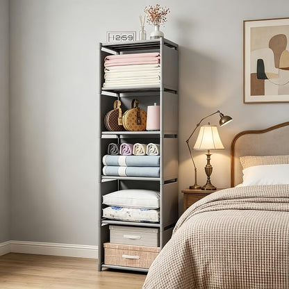 RIIPOO Book Shelf, 5-Cube Storage Organizer, Metal & Fabric Bookcase - Image 7