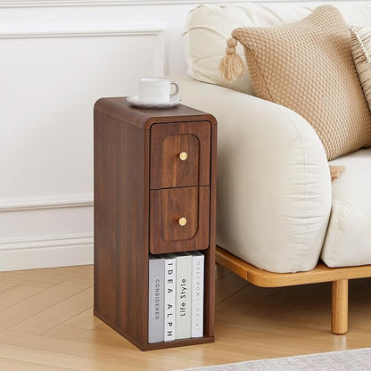 Narrow Nightstand with 2 Drawers, Small Bedside Tables, Mid-Century Modern Slim by MAHYIZYI-SimpleFashionable
