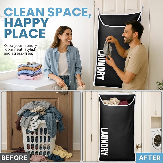 Hanging Laundry Hamper Bag XL 40x22", Space Saving over the Door Storage Bags - Image 4