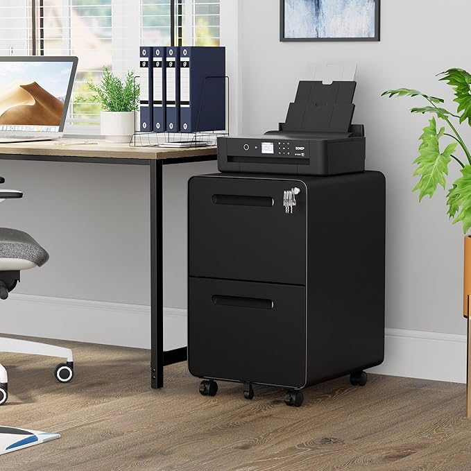 2 Drawer File Cabinet with Lock and 4 Keys, Mobile Metal Filing Cabinet - Image 2
