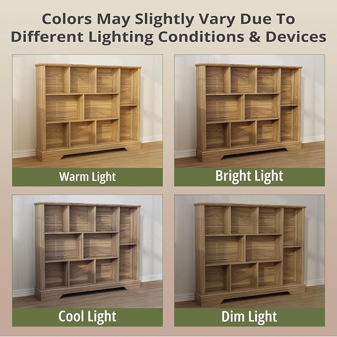 10-Cube Storage Bookcase, Modern 3-Tier Wooden Storage Organizer Open Bookshelf - Image 8