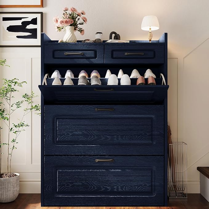 ODUWA Shoe Cabinet with 3 Flip Drawers and 2 Storage Drawers, Shoes Organizer by ODUWA