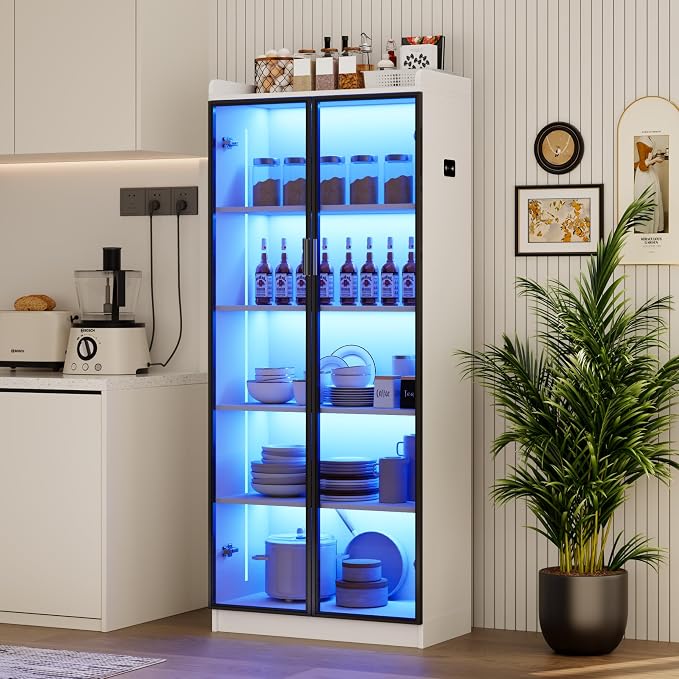 Display Cabinet with Doors and Adjustable Shelves, 5 Tier Display Case - Image 7