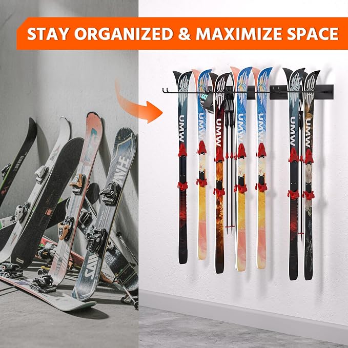 Ultrawall Wall Mount Ski Rack, Garage Ski Storage Rack, Ski Hangers - Image 6