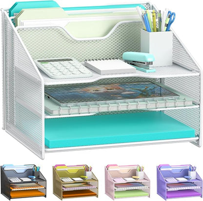samstar White Desk File Organizer, Mesh Letter File Folder Holder by Samstar