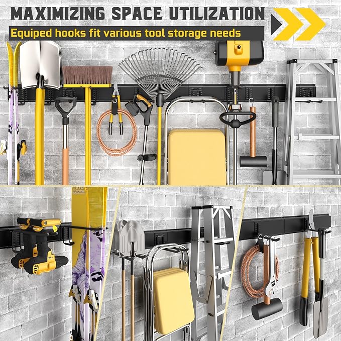 96" Garage Tool Organizer Wall Mount, 1250lbs Heavy Duty Garden Tool Storage - Image 6