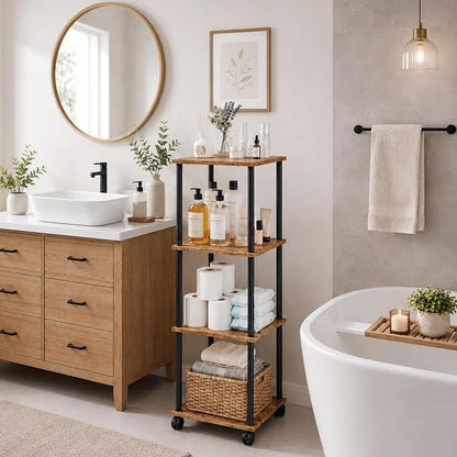 4-Tier 38.2" Tall Rustic Brown Bathroom Shelving Unit - Image 2